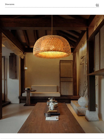 2025 Newest Bamboo Pendant Lamps Ceiling Lights Rattan Wicker Lustre Hand Knit Braiding Suspended Home Dining Braided Decor Hot