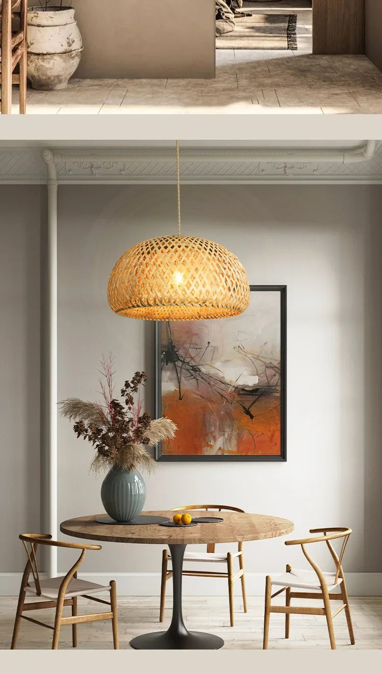 Bamboo Pendant Lights Hand Woven Ceiling Weaving Chandelier Lamp Rattan Wicker Hanging LED Fixtures Home Bedroom Bamboo Art Lamp