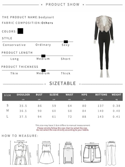 Kliou Sexy Fashion Junpsuits Woman Furry Patchwork Low-Neck Full Sleeve Skinny Peach Hip Midnight Club Party Hipster Overalls