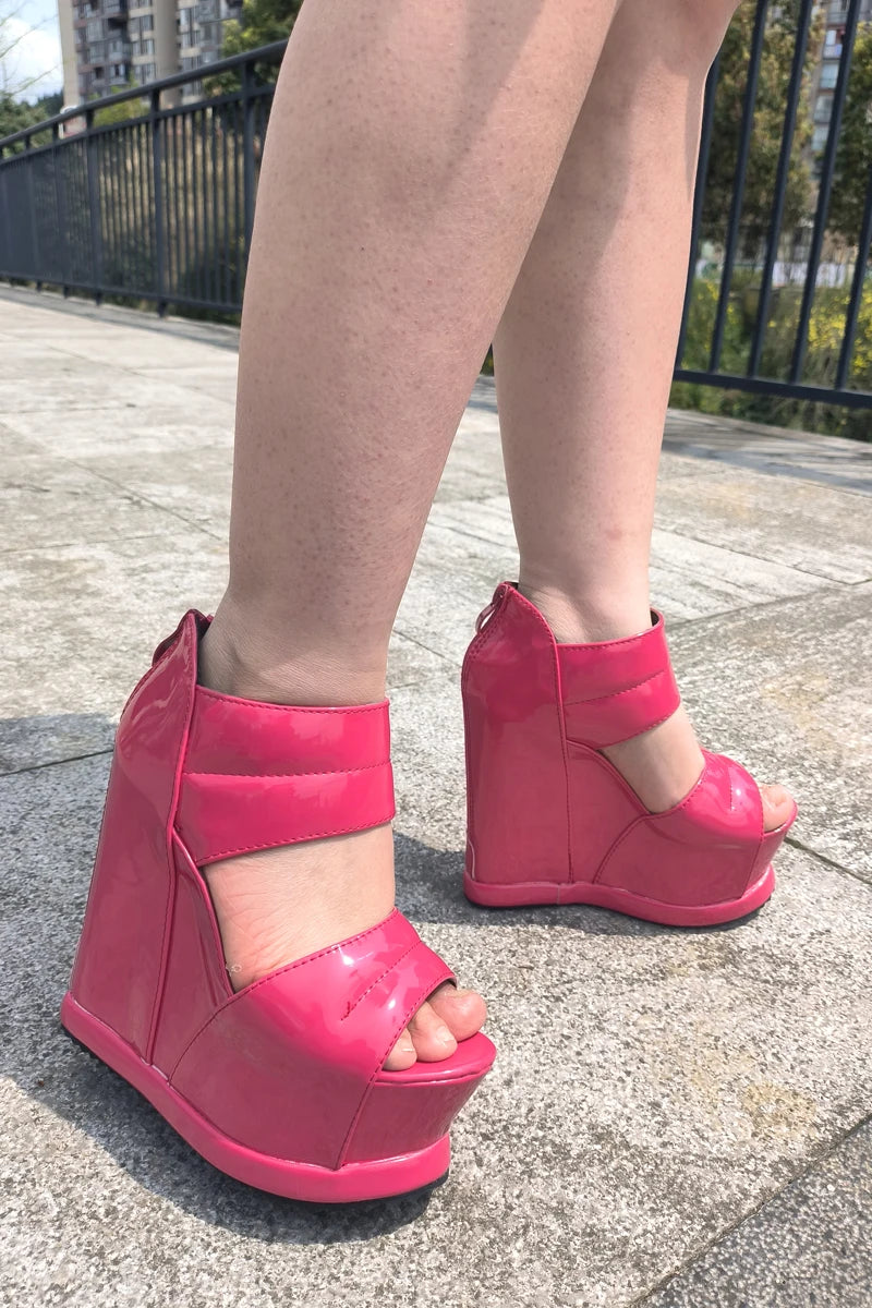 Women Thick Bottom High Heels White Platform Summer Roman Sandals 14CM Gladiator Non-Slip Wedge Shoes Model Sandalies Plus Size