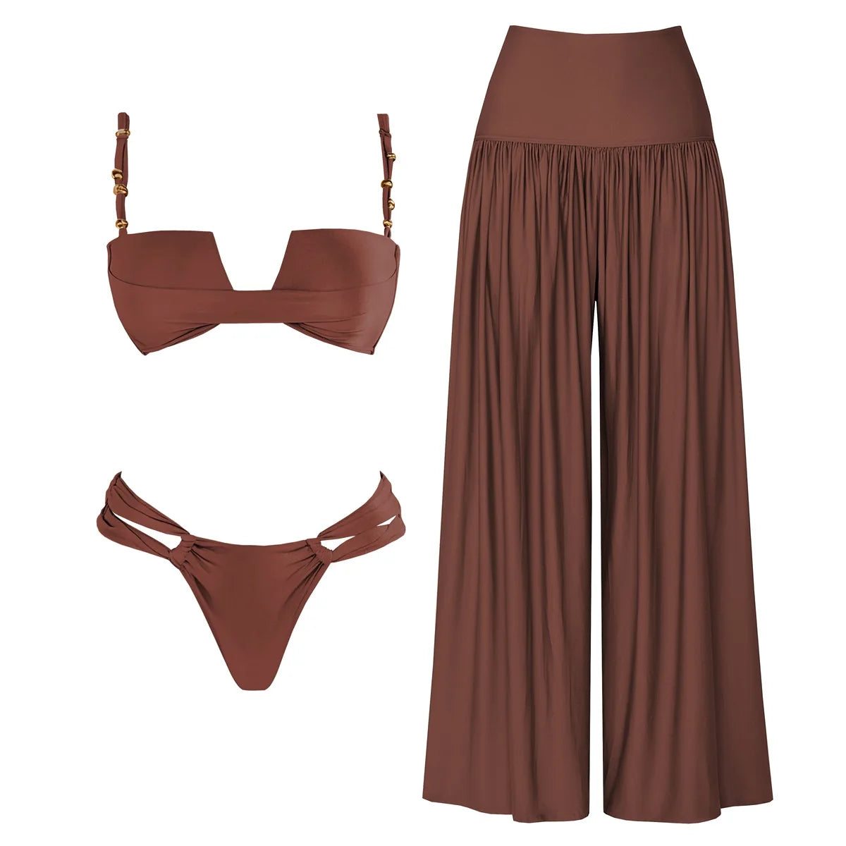 Bandeau 3 Pieces Bikini 2025 Sexy Women Swimsuit Swimwear Female Dress Cover Up Bikini Set Beachwear Bathing Suit Swimming Suit