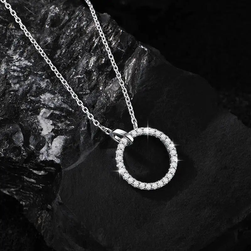 SG S925 Pure Silver Round Double Buckle High-end Light Luxury Simple 2 Carat Moissanite Necklace Full Diamond Collarbone Chain