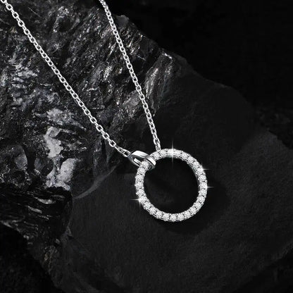 SG S925 Pure Silver Round Double Buckle High-end Light Luxury Simple 2 Carat Moissanite Necklace Full Diamond Collarbone Chain