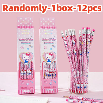 12Pcs Genuine Sanrio Hello Kitty HB Pencil Cartoon Kt Cat Student Drawing Pencils School Stationery Rewards Friend Birthday Gift