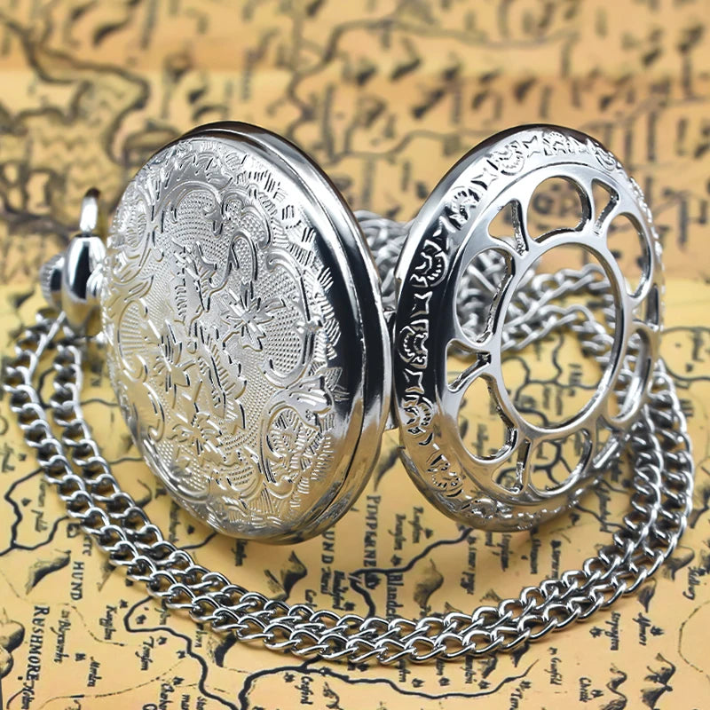 Retro Charm Neutral Fashion Hollow Flower Roman Literal Quartz Steampunk Pocket Watch Men's and Women's Necklace Pendant Gift