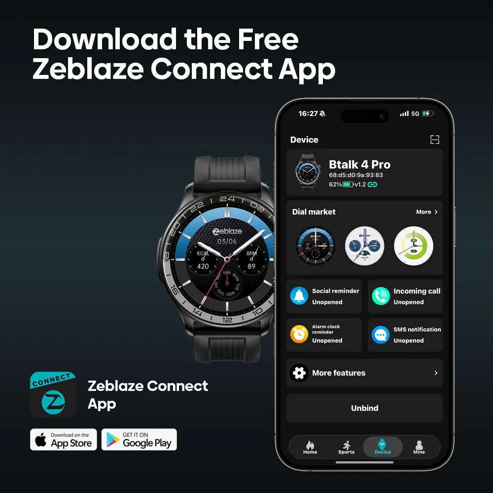 New Zeblaze Btalk 4 Pro Voice Calling Smart Watch 1.43''AMOLED Display Screen Heart Rate Fitness & Wellness Smartwatch For Men