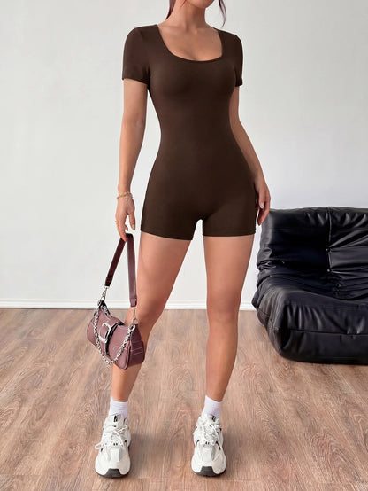 2026 Summer New Hot Girl Romper Sexy leisure sports U-Neck Short Sleeve Bodycon Shorts One-Piece Slim Jumpsuit