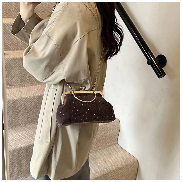 Luxury Design Women's Evening Clutch Purse Dinner Party Ladies Small Clip Shoulder Bag Handbags Retro Female Chain Crossbody Bag