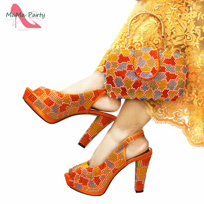 New Shoes and Matching Bag for Nigeria Party Slip on Shoes for Women Ladies Italian Shoes and Bag Set Decorated with Rhinestone