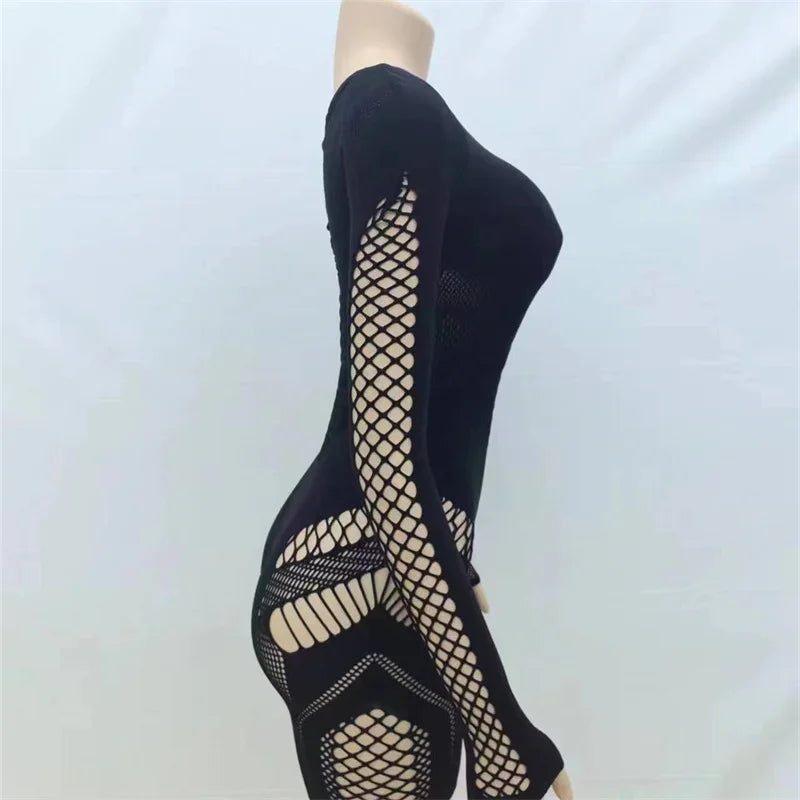 Wholesale Clothing Hollow Out Jumpsuit Women 2024 One-pieces Rompers Womens Black Bodycon Rose Red Long Sleeve Romper Playsuits