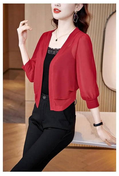 Chic Spring Summer Women Cardigan Sunscreen Chiffon Coat Shirt Vintage Thin Tops Short Jackets Design Shawl New