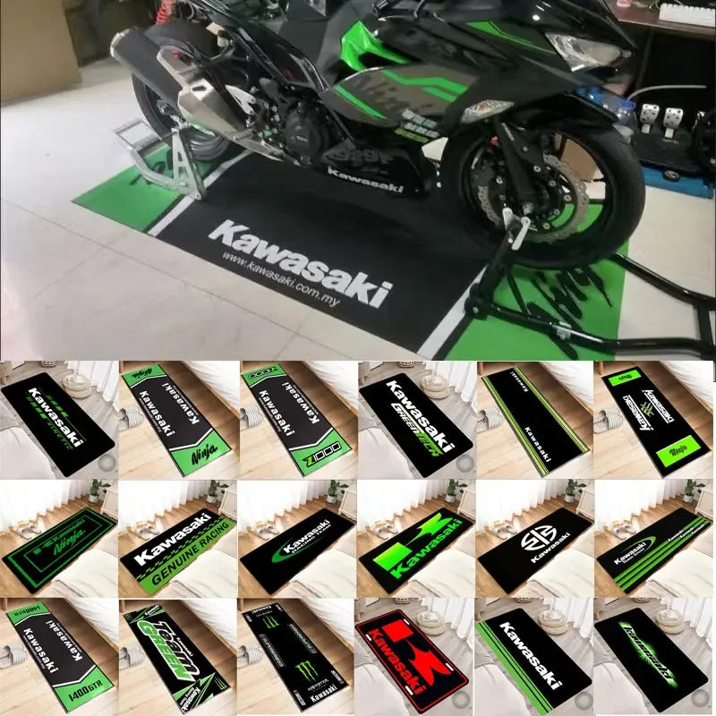 Kawasaki Motorcycle Carpet Garage Mat Racing Cool Moto Display Motorcycle Display Mat Kawasaki Anti-slip Floor Decoration Rug