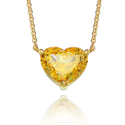 WUIHA 925 Sterling Silver Heart-shaped 10*12mm Vivid Yellow Sapphire Created Moissanite Diamond Pendant Necklaces for Women Gift