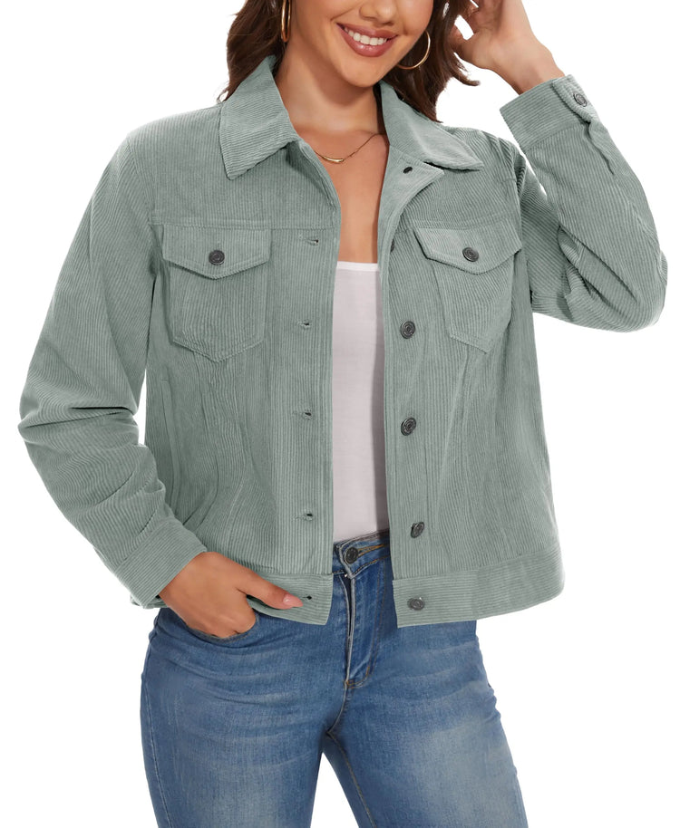 TACVASEN Fashion Corduroy Cargo Jackets Womens Button-Down Soft Warm Casual Outwear Lightweight 4 Pockets Outdoor Workwear Coats