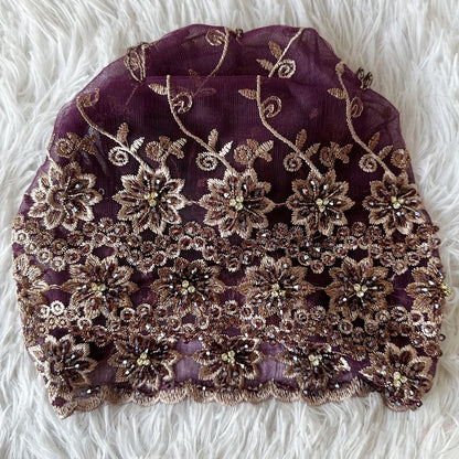 High Quality Lace handcrafted Beaded Turban Hat Female Head Wraps Caps Muslim Women Headscarf Bonnet Ready to Wear Inner Hijabs