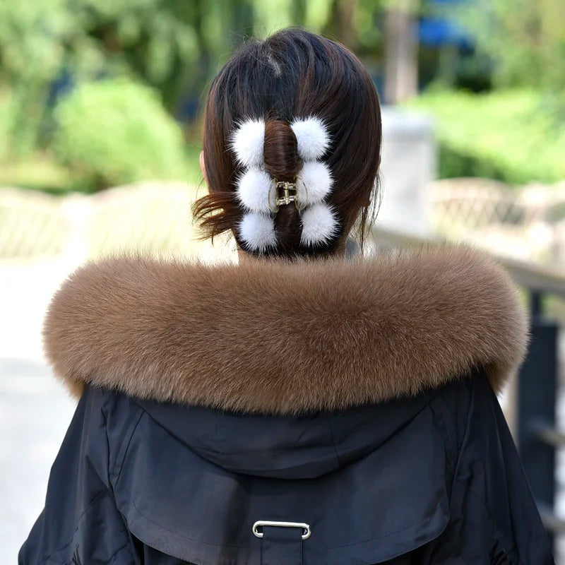 100% Real Fox Fur Collar Winter removable fur Hood Trims Warm Furry Decor Shawls for Coat Parkas Luxury Female fur Scarf
