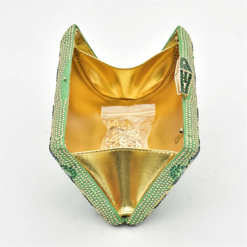 New Arrival Green Color Nigerian Shoes and Matching Bags Set Italian Ladies Shoes and Bags To Match Set Decorated with Rhinstone