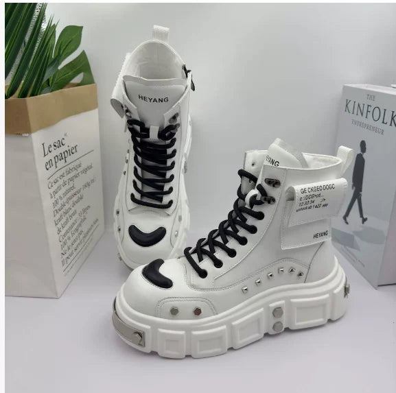 2025 Spring and Autumn Men Male Ruffian Handsome Fried Street High-top Trend Increases Thick Bottom Niche Trend Chelsea Boots