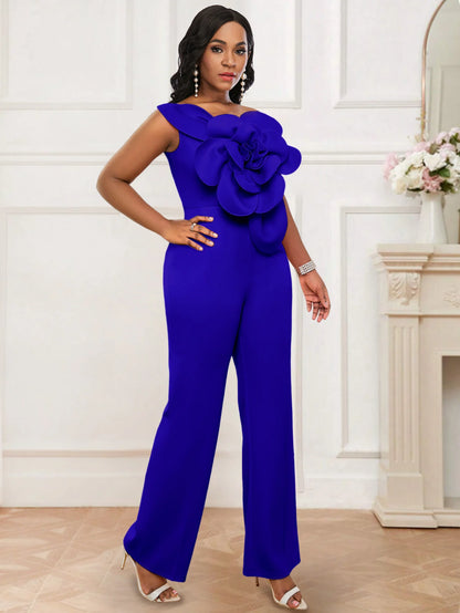 Women One Shoulder Jumpsuit Big Flowers Long Sexy Backless High Waist  Wide Leg Straight One Piece Classy Evening Party Rompers