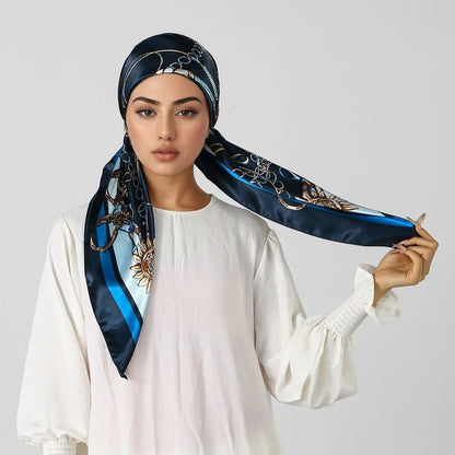 New Muslim Satin Silk Instant Hijabs Scarf Printed Turban Thick Hijab Cap Night Cap Women Ramadan Elastic Satin Hair Bonnet Eid