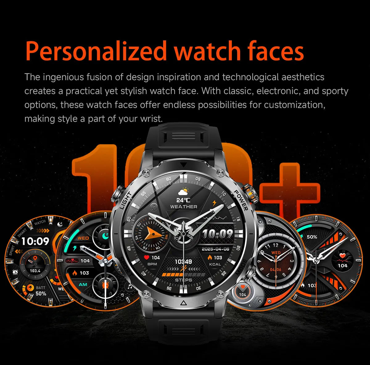 Brand+1400mAh Big Battery Smartwatch Men 1.7" AMOLED 200-Day Standby Swim Diving Waterproof GPS Military Tactical SOS 100 Sports