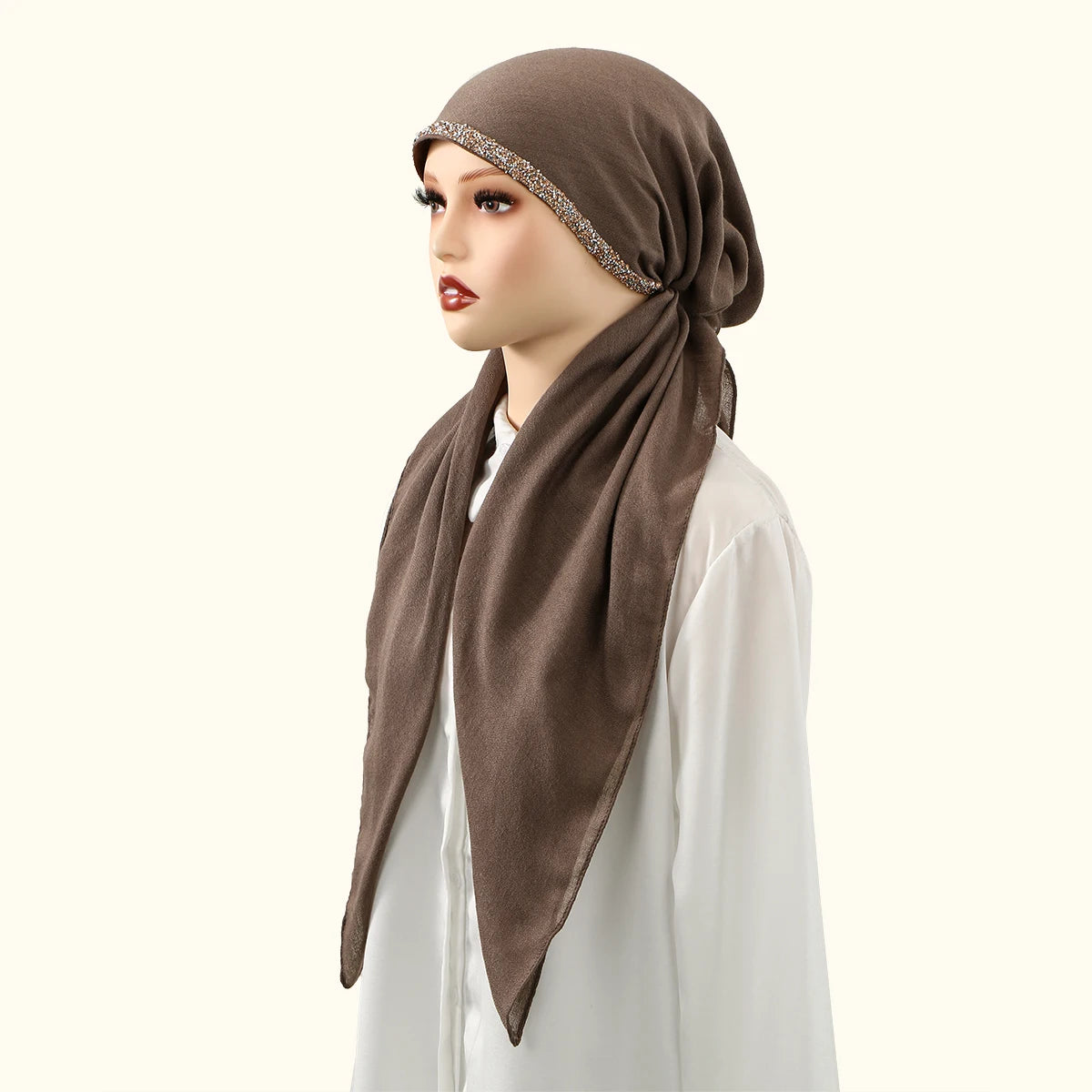 Muslim Solid Color Hijab Caps for Women Innovative Design Long Cotton Linen Soft Elasticity Head Scarf Female Handkerchief