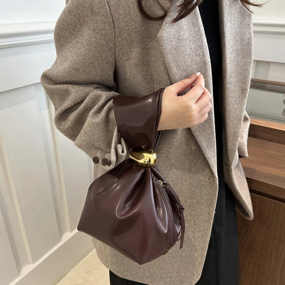 Mini PU Leahter Underarm Pleated Cloud Bag For Women 2025 Fashion Designer Female Retro Bucket Shoulder Bag Handbags And Purses