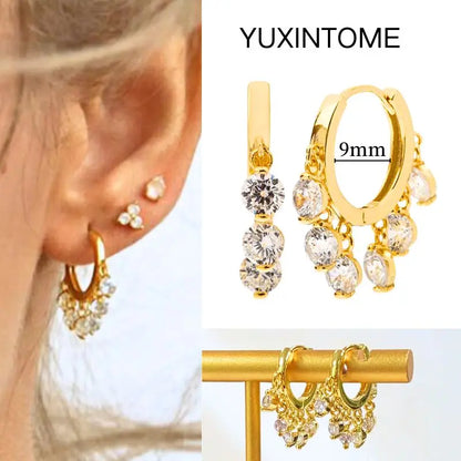 White Color Zircon Hoop Earrings 925 Sterling Silver Needle Cross/Star/Flower/Water Drop Pendant Gold Earrings Luxury Jewelry
