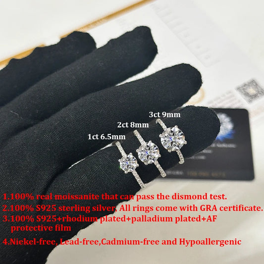 AETEEY 1CT - 3CT Real Moissanite D Color Four Prong Ring 925 Sterling Silver Fine Jewelry Wedding Gift for Women RI027