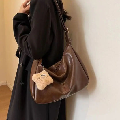 Trendy Slouchy Shoulder Bag for Women PU Leather Large Capacity Underarm Bag Retro Ladies Hobo Tote Bag