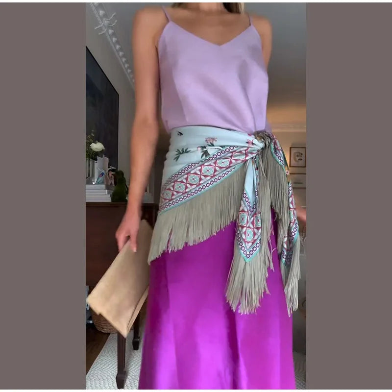 Fashion Vintage Printed Tassel Square Scarf Women Fringe Patchwork Shawl Waist Seal Accessories 2026 Spring Summer Street Shawls