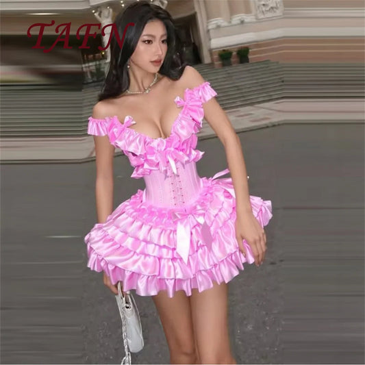 TAFN Short Evening Dresses with Ruffles A-Line Off Shoulder Knee Length Prom Dresses for Women Party Dress Customized