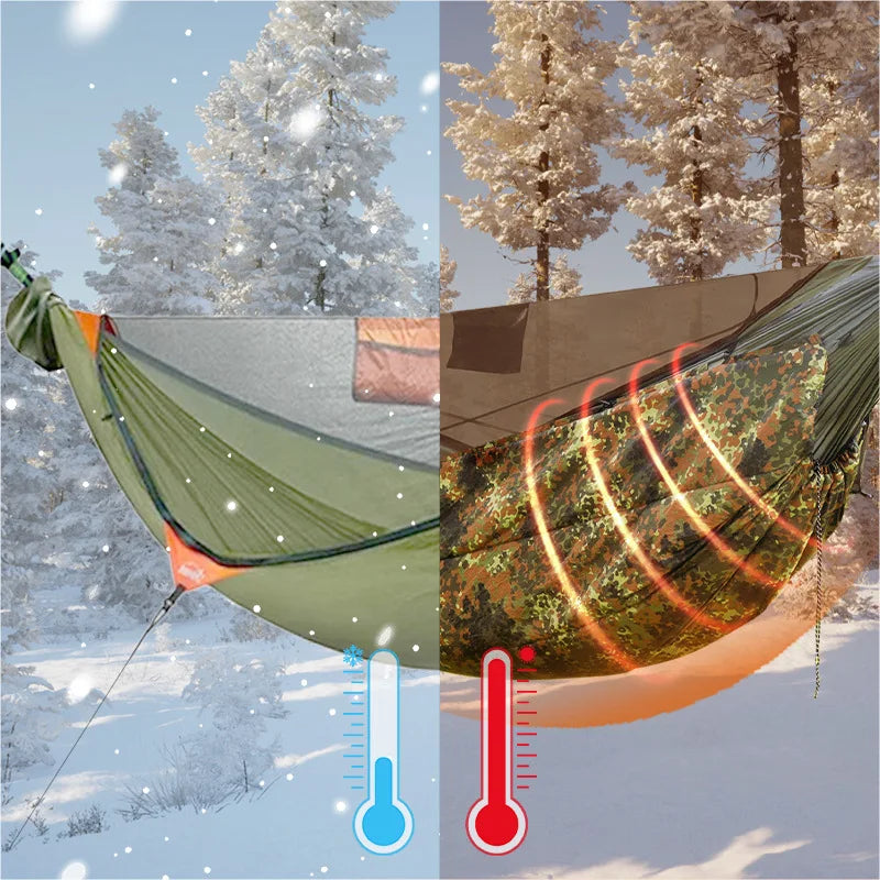 TRAVELER Bushcraft Quick-Deploy Hammock with Mosquito Net, Integrated Ridgeline & Anti-Roll Design for Wilderness Camping