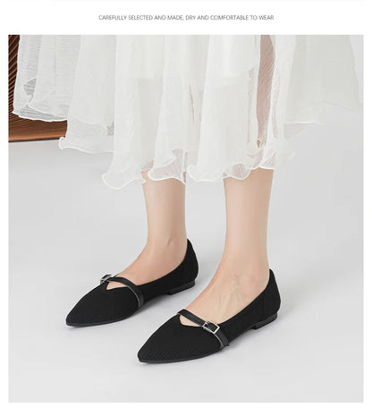 Women's flat shoes with pointed soft knitted sole breathable and comfortable shoes Spring and Autumn 2024 new model