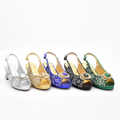Italian Shoes and Bags Matching Set with Rhinestone Nigerian Women Shoes and Bag Set with Appliques Full Crystal for Dress
