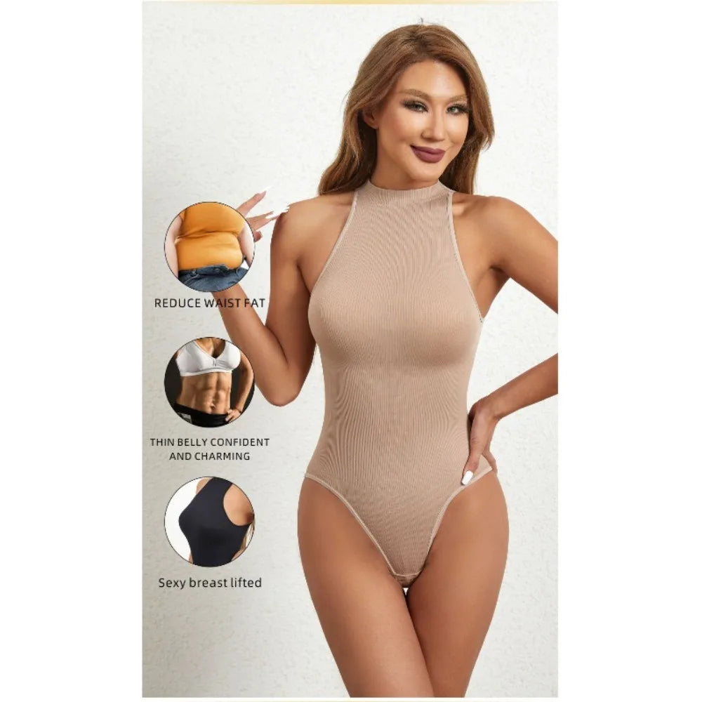 Women's SleevelessOuterwear withA Bottom Layer and Buckle for BodyShaping and Abdominal Compression One-piece T-shaped Shapewear