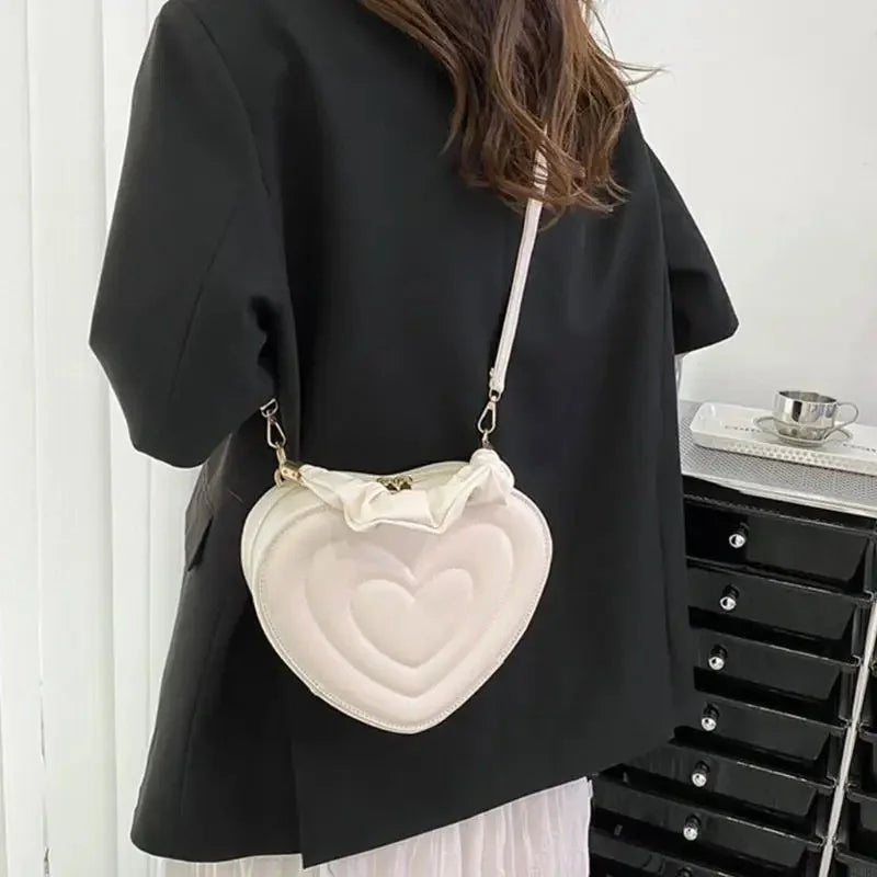 1Pcs Fashion Love Heart Shape Shoulder Bag Small Handbags Designer Crossbody Bags For Women Solid Pu Leather Top Handle Bag
