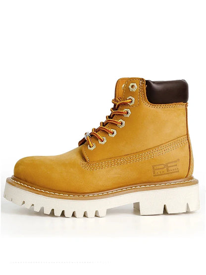 Fashion Men's Genuine Leather Motorcycle Boots Outdoor Non-slip Wear-resistant Tooling Boots Warm Winter Mid-calf Boots Women