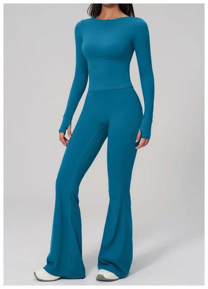 Yoga Set 2PCS Women Tracksuit Sportswear Workout Clothes Athletic Wear Gym Clothing Legging Fitness Top Long Sleeve Sports Suits