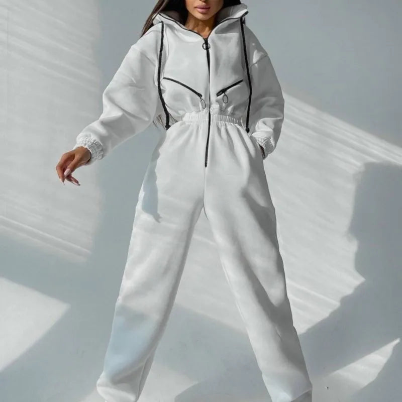 Female Hoodies Jumpsuits One Piece Outfit Warm Fleece Sport Long Sleeve Jumpsuit Women Sportswear Playsuit Zipper Overalls 2024
