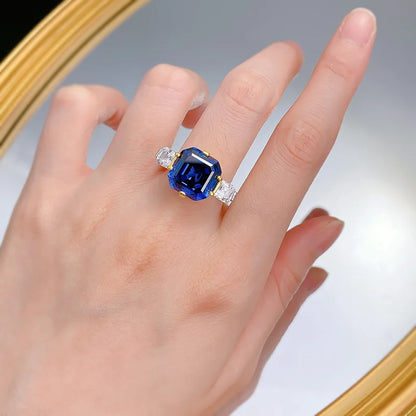 Luxury 18K white Solid Platinum PT950 certifid royal sapphire Ascher 12*12 zircon set high jewelry