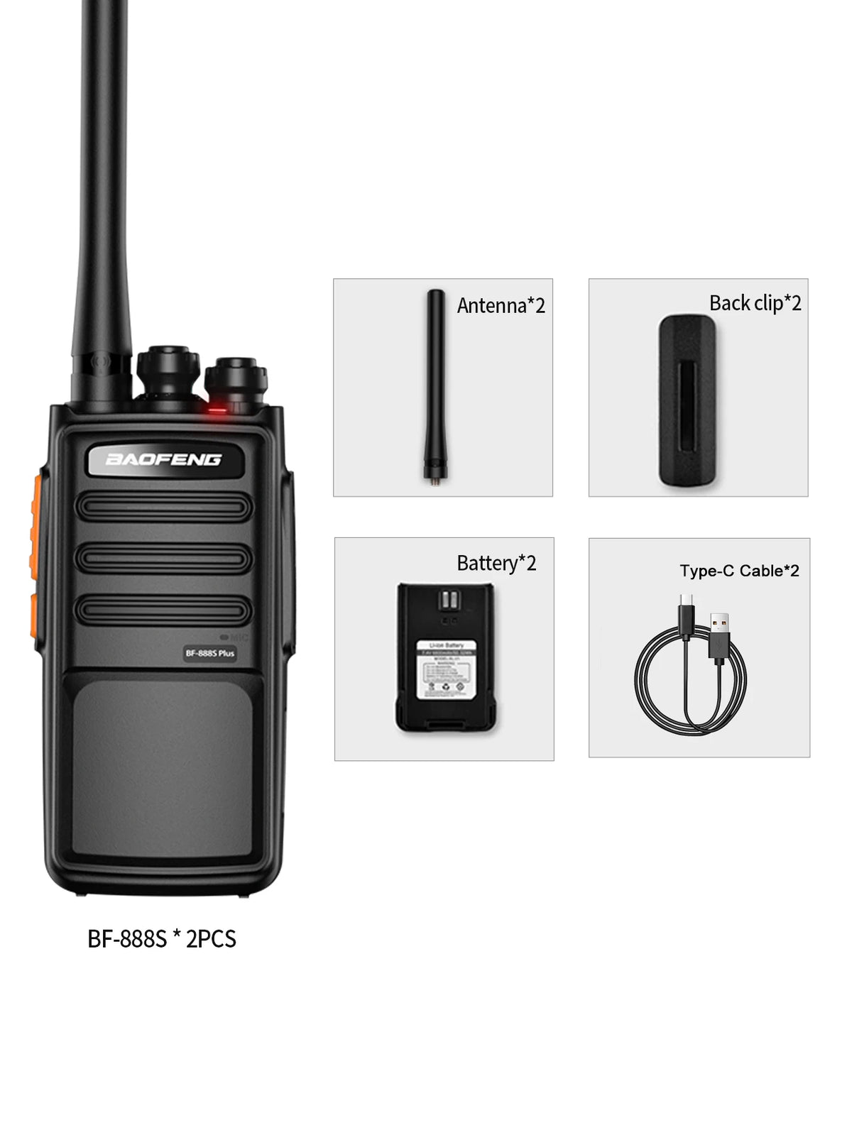 2Pcs Baofeng BF-888S Plus Walkie Talkie UHF PMR446 MHz 16CH Long Range Transceiver with USB Charger for Outdoor Communication