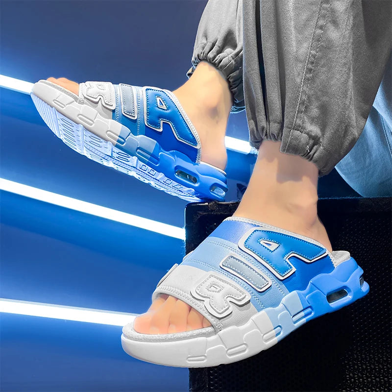 Summer Men Slippers Casual Sandals Platform Bubble Outdoor Beach Sandals Garden Shoes Male Comfortable Home Slides Loafers 39-47