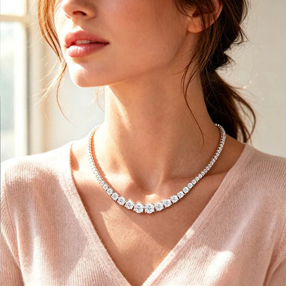 Full Moissanite Tennis Necklace Woman 925 Sterling Sliver Neck Chain Choker Necklace Sparkling Wedding Bridal Fine Jewelry Gifts
