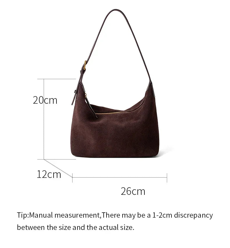 Winter Women's Natural Suede Leather Crossbody Bag Female Casual Versatile Shoulder Handbag Ladies Classic Cowhide Underarm Bags