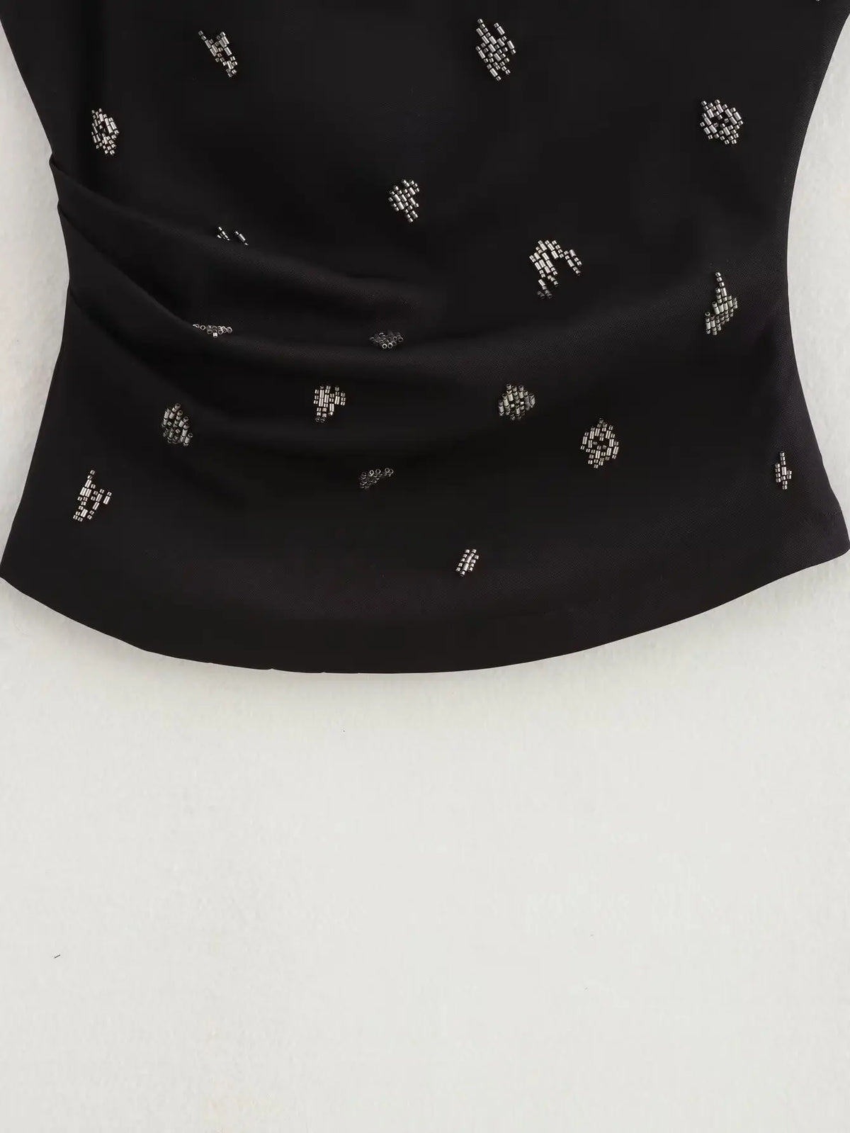 2025 New Women Sexy Single Shoulder Pearl Beading Asymmetrical Blouse T-shirt Summer Women Side Zipper Slim Shirts Chic Tops