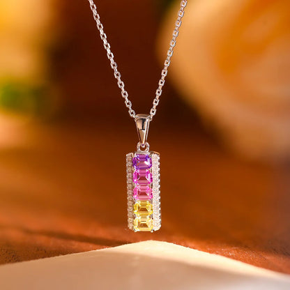 CEICI 3x4mm Lab Grown Sapphire Necklace for Women Wedding Colorful Gems 925 Sterling Silver Plated 18K Pendant Fine Jewelry