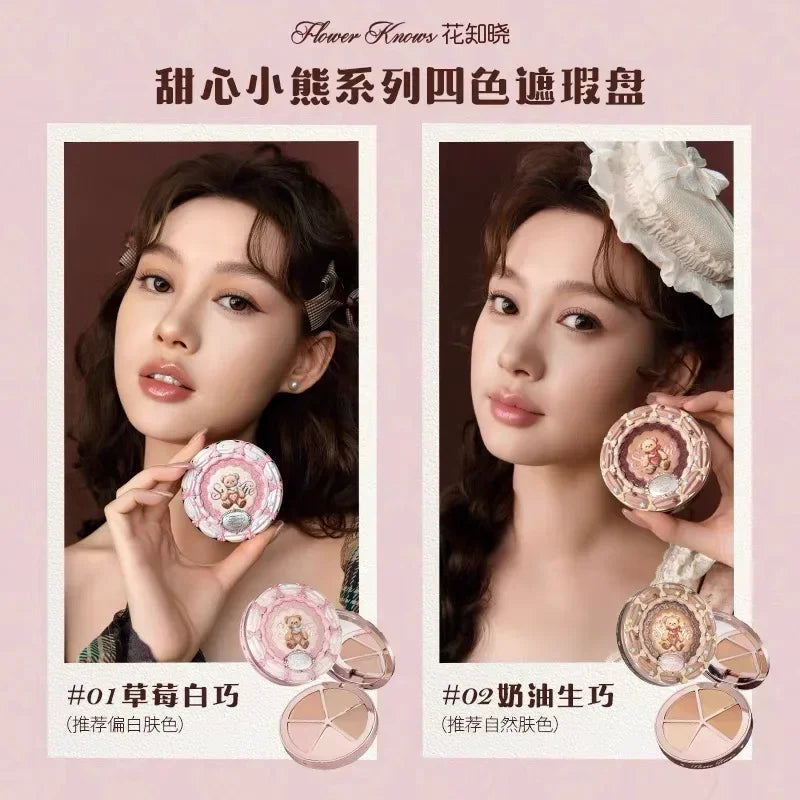 Flower Knows The Sweetie Bear 12 Parts Makeup Gift  Lip Glaze Blush Eye Shadow Concealer set Box