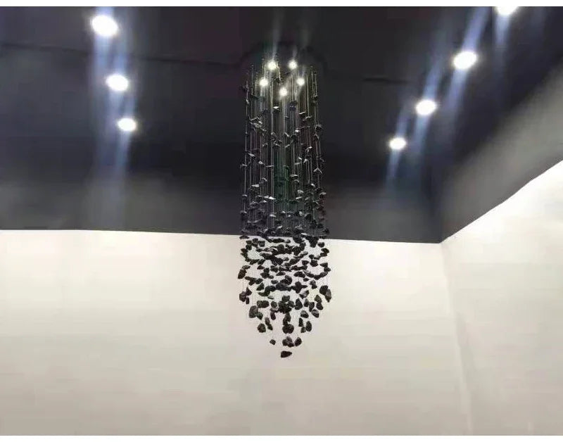 Crystal Stone Hanging Lamp Large Luxury Led Chandelier Staircase Living Room Light Fixture Long Hallway Lobby Indoor Home Lustre