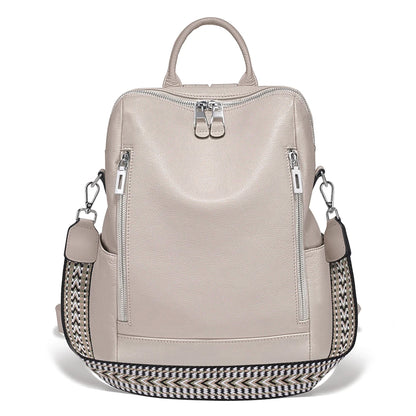 Zency Fashion Genuine Leather Backpack Knapsack Multi-pocket Day Pack Travel Convertible Shoulder Bag for Fall Winter Commuter